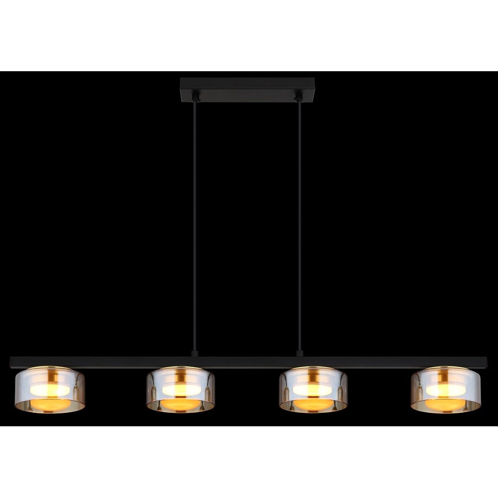 Design pendant lamp Higgins 4-light black with amber glass Globo 9007371522828