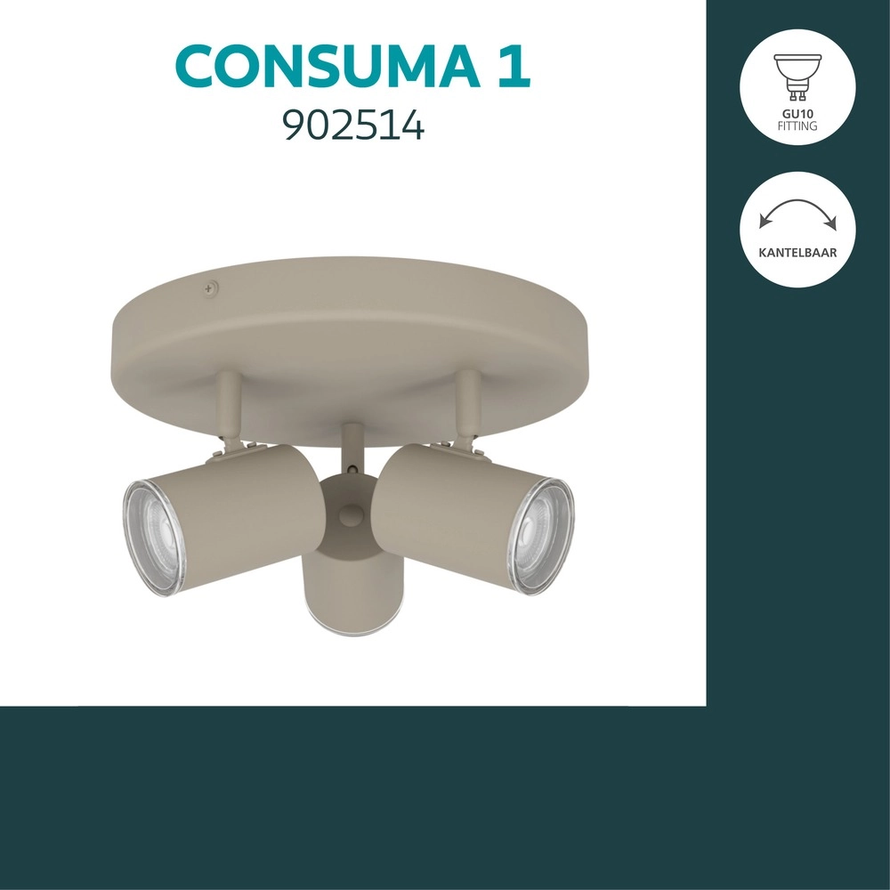 Surface-mounted spot 3-lights Consuma 1 sand brown Ø 25cm Eglo 9008606397280