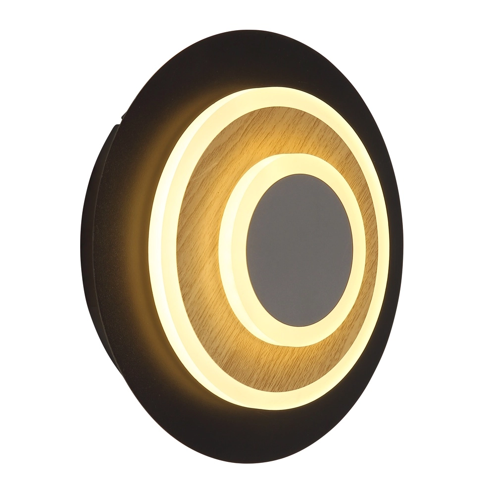 Black wall lamp Odonell with wood Globo 9007371566419