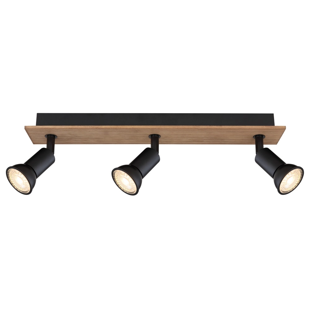 Ceiling spotlight Drew black with wood 3-lights Globo 9007371433780