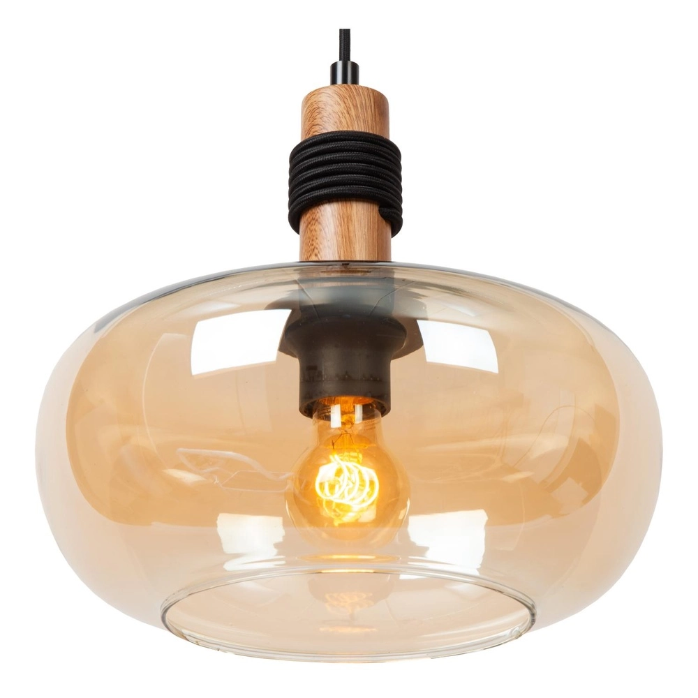 Pendant lamp Ilona Ø 30cm black with amber glass Lucide 5411212452672
