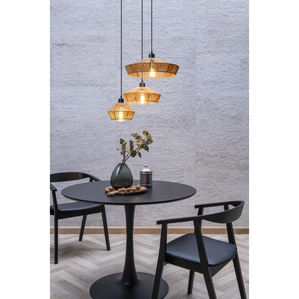 Pendant lamp Yunkai Ø 60cm black with rattan Lucide 5411212105714