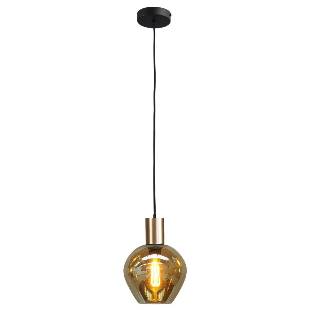 Black pendant hanging lamp Bounty gold with round glass