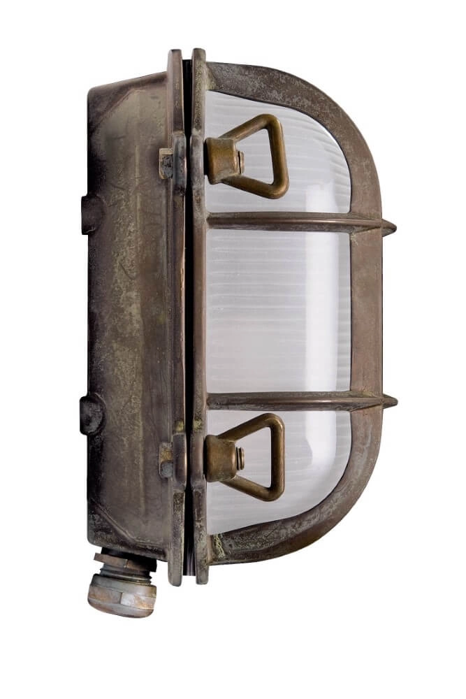 Brass outdoor lamp Tortuga white glass