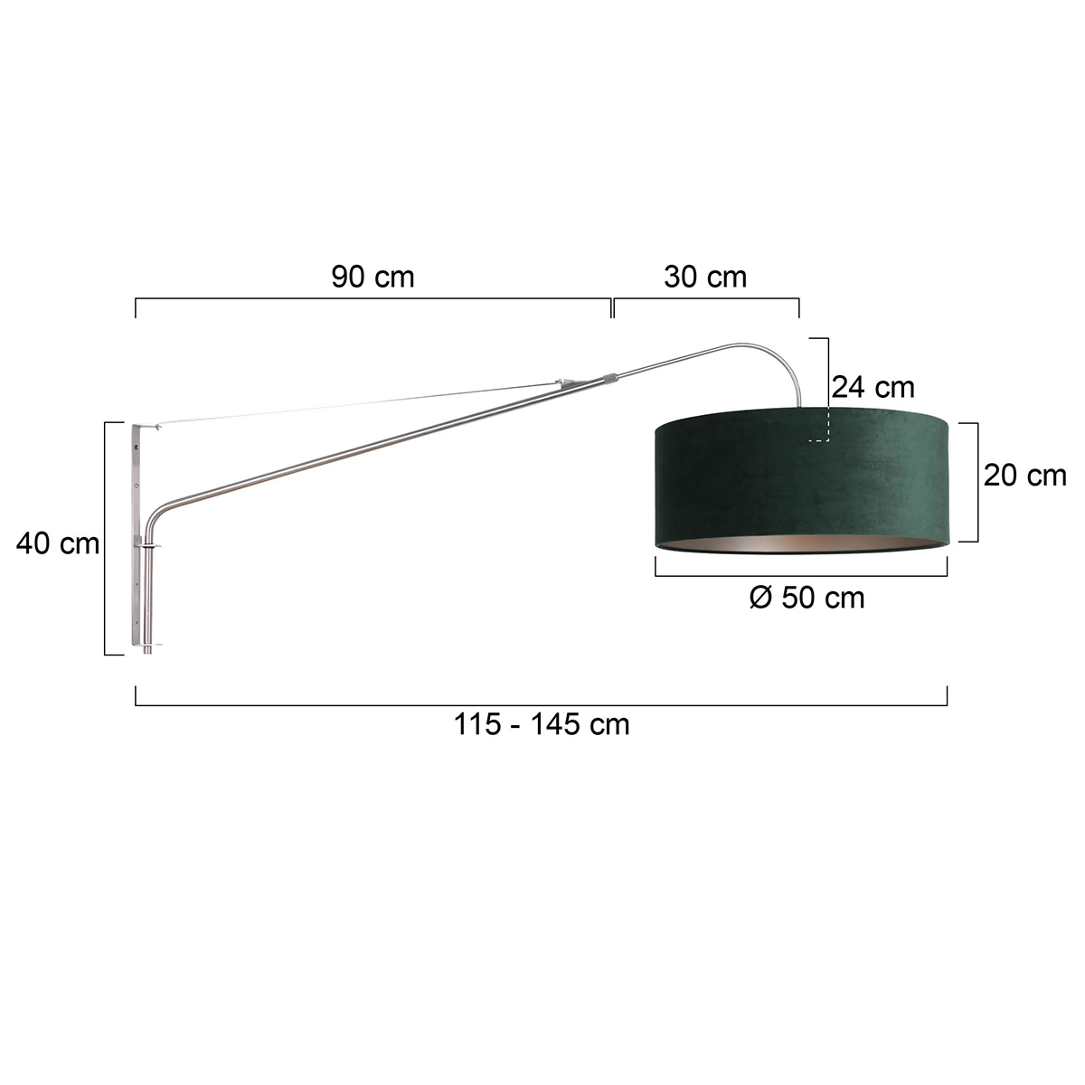Wall lamp Elegant Classy 50cm stainless steel with green velvet shade Steinhauer 8712746146004