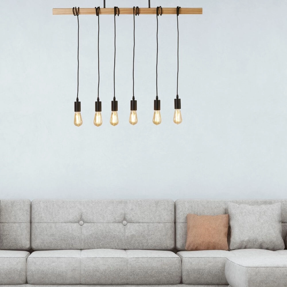6-light pendant lamp Woody with wood Searchlight 5053423206417