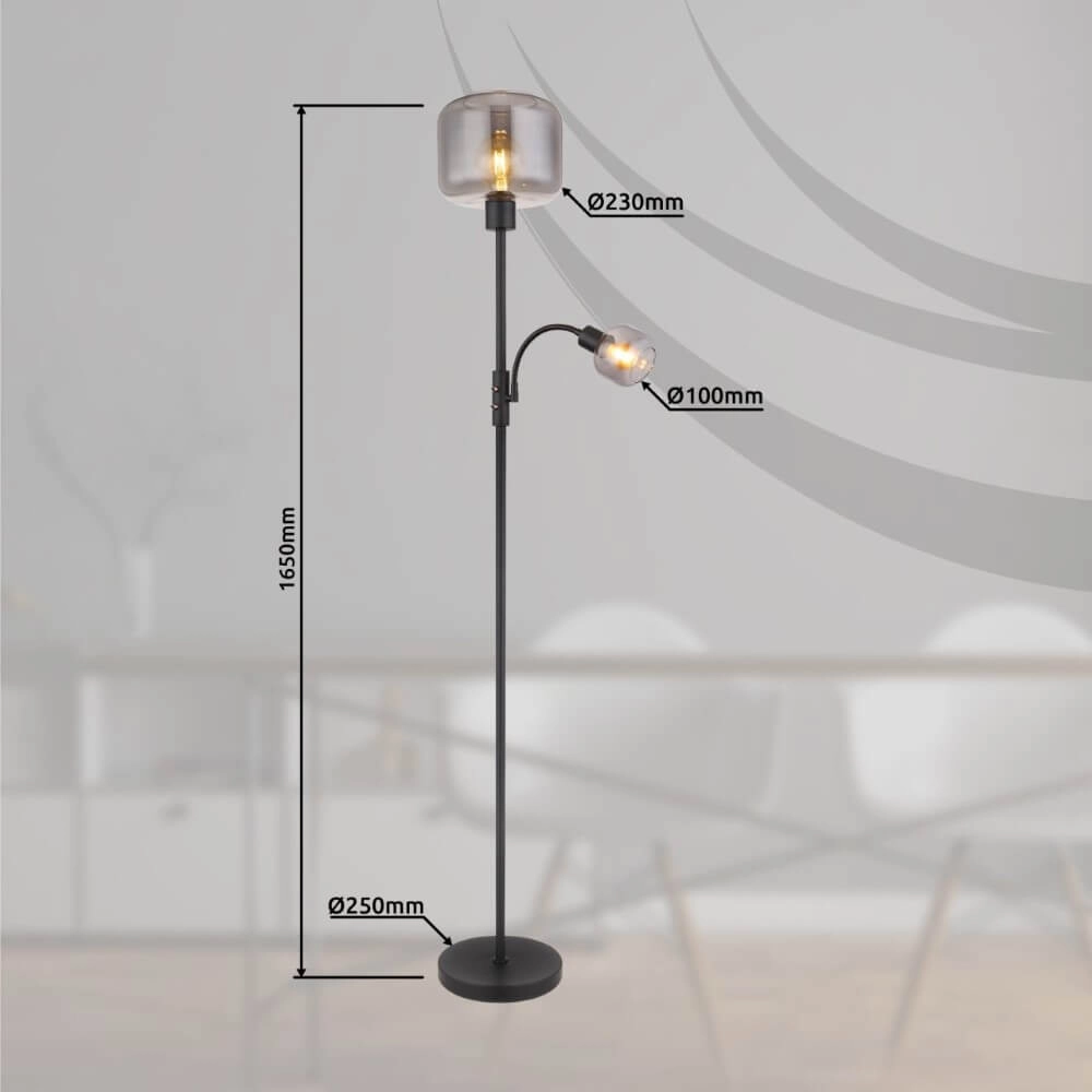 Black floor lamp Giuseppe smoke glass Globo 9007371438228