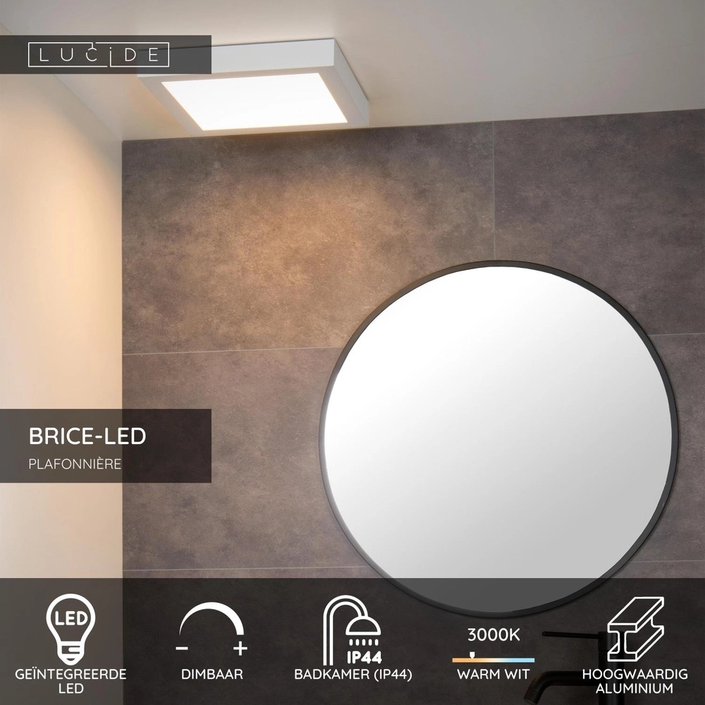Ceiling light Brice-Led 30cm square IP44 white Lucide 5411212281357