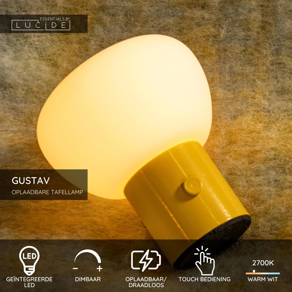 Table lamp rechargeable Gustav yellow Lucide 5411212442024