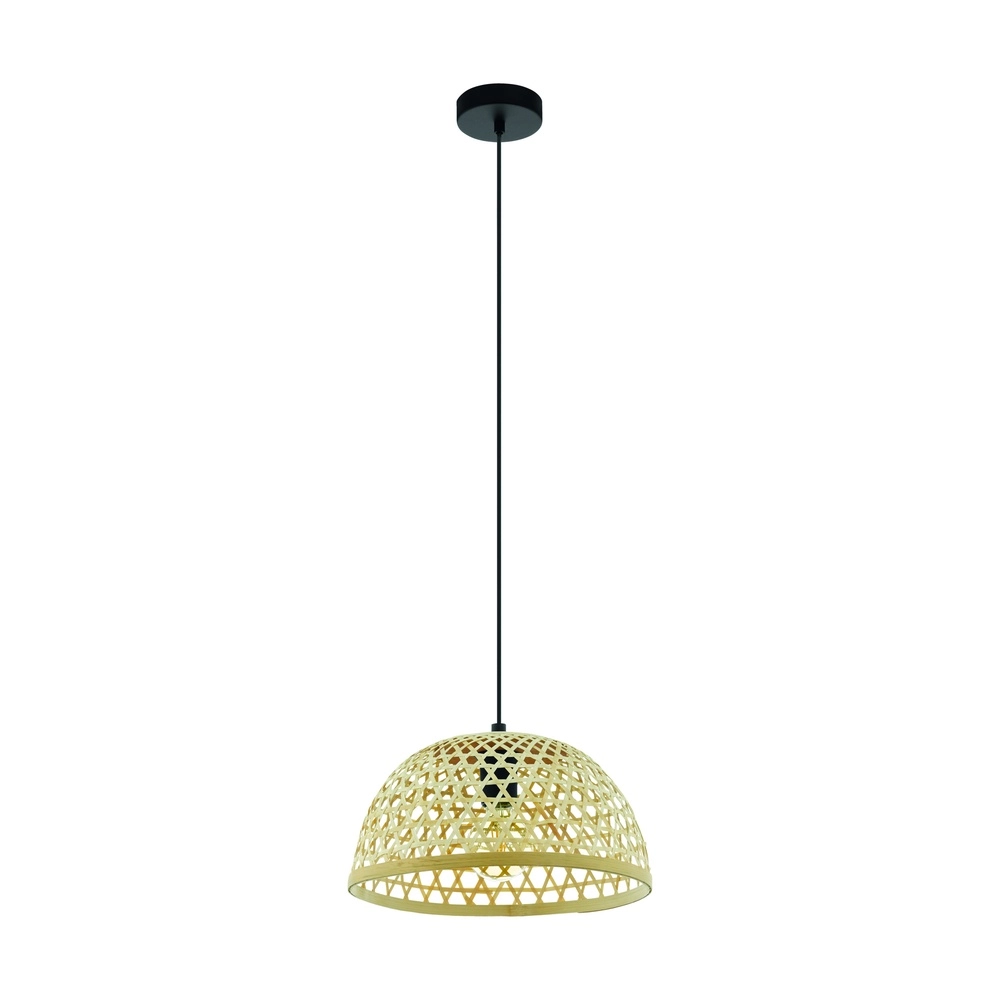 Pendant lamp Claverdon black with rattan