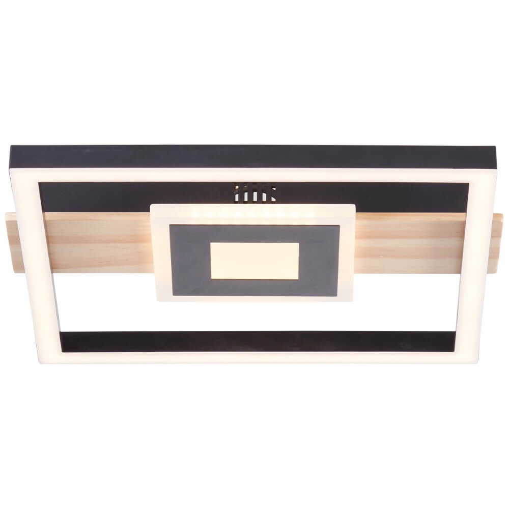 Ceiling lamp Baldo Square black with wood Brilliant 4004353420030