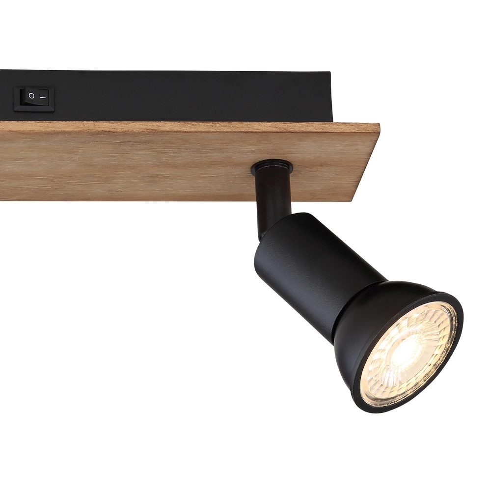 Ceiling spotlight Drew black with wood 2-lights Globo 9007371430789
