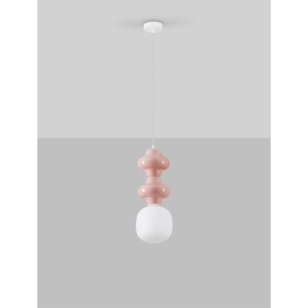 Pendant lamp Clio M pink ceramic with white glass Lyora 5212017461261