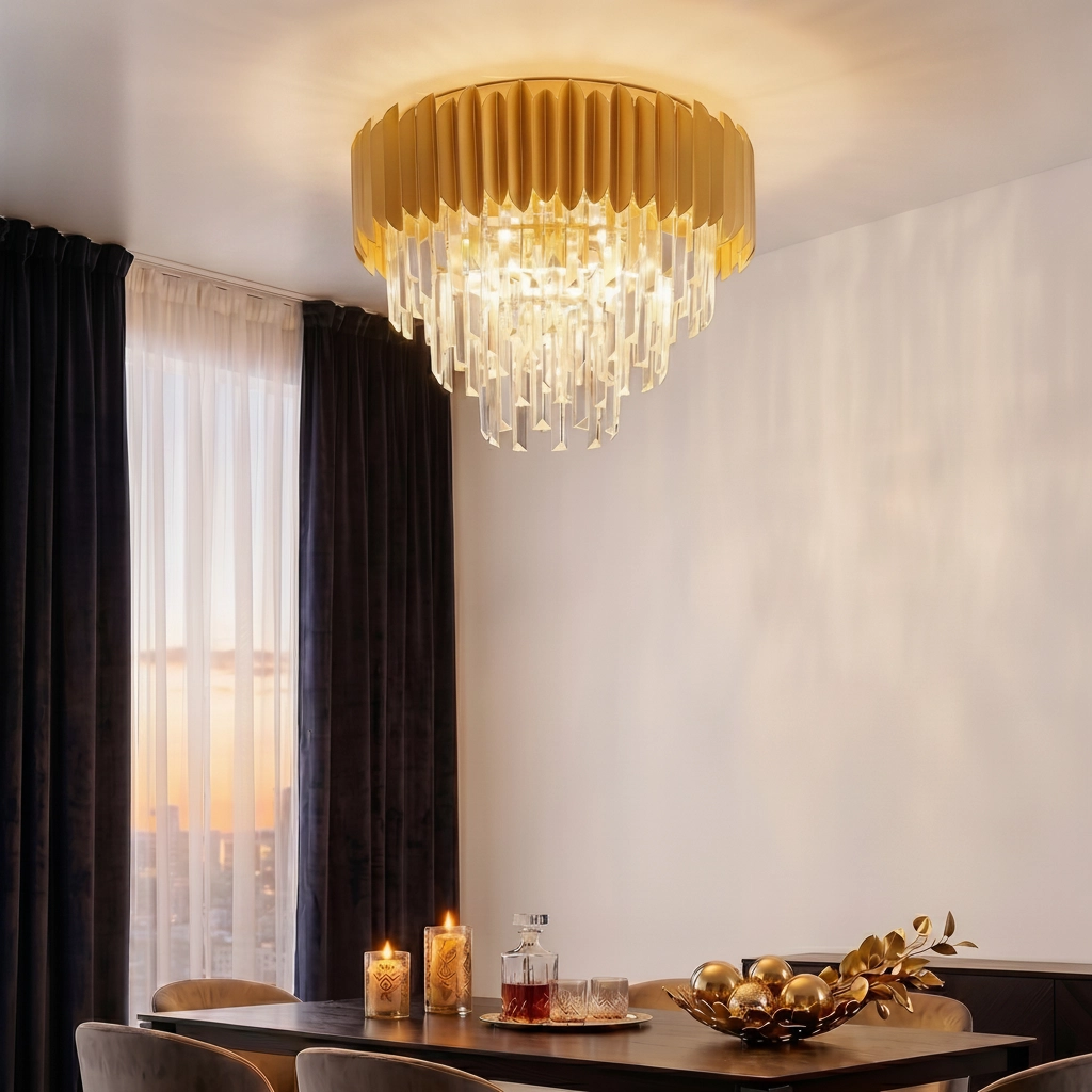 Ceiling lamp Magnolia gold and crystal Ø 50cm