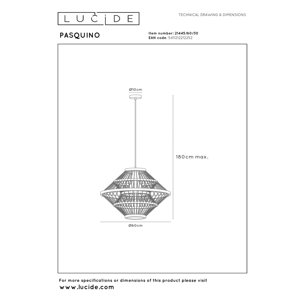 Pendant lamp Pasquino Ø 60cm black Lucide 5411212212252