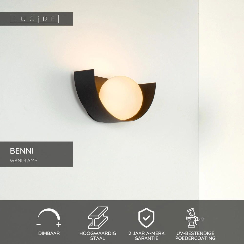Design wall lamp Benni Black Lucide 5411212451835