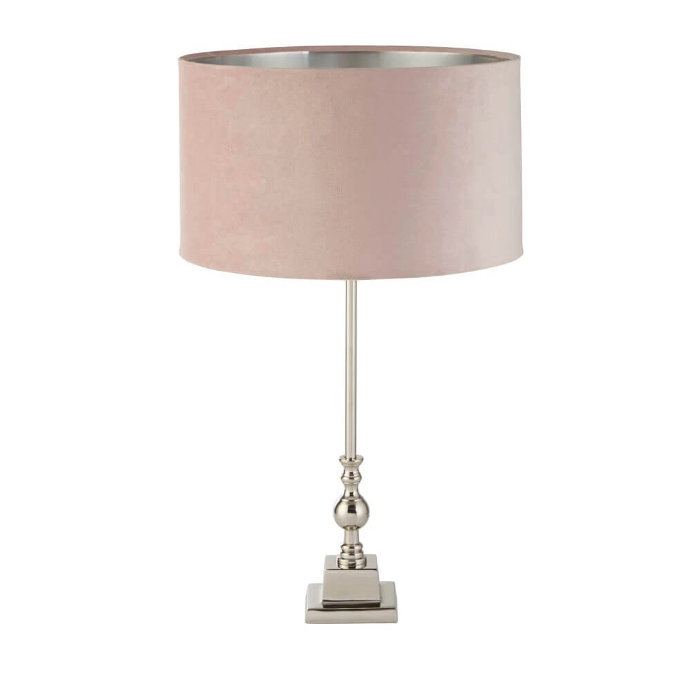 Table lamp chrome Whitby with pink hood