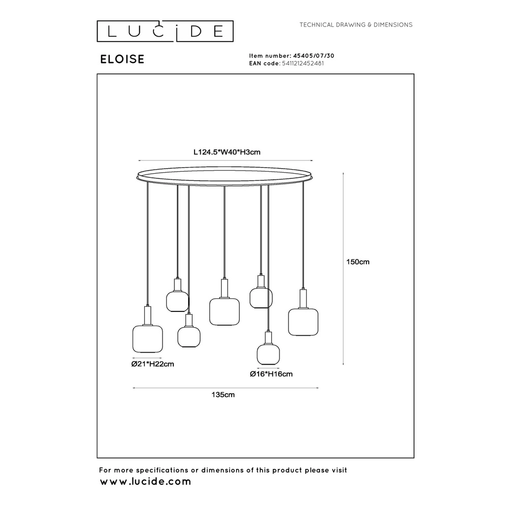 Black pendant lamp Eloise 7-light Lucide 5411212452481