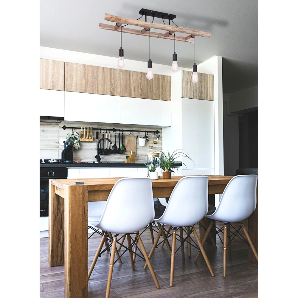 4-light pendant lamp Irmgard wood 80cm Globo 9007371390342