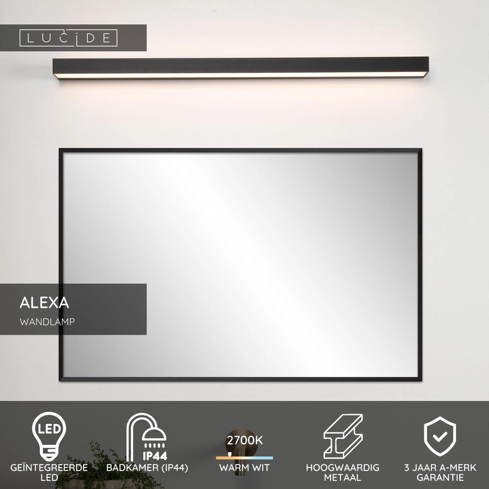Bathroom wall lamp Alexa 90cm black - IP44 - 13W Lucide 5411212040541