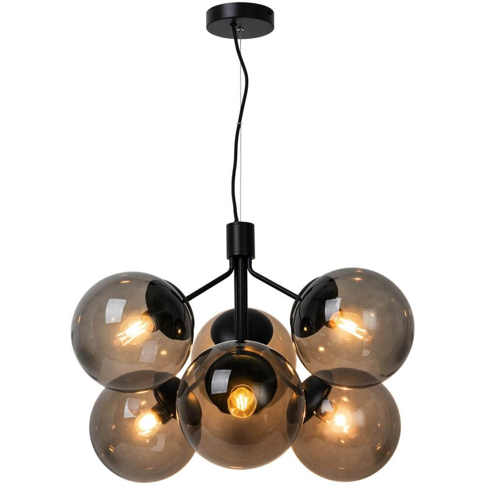 6-light pendant lamp Ivona black with smoke glass Nordlux 5704924005336