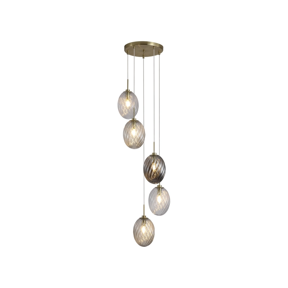 5-light pendant lamp Whirl round colored glass