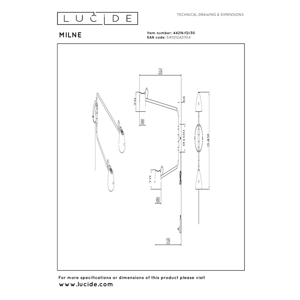 Wall lamp Milne Black Double Lucide 5411212421104