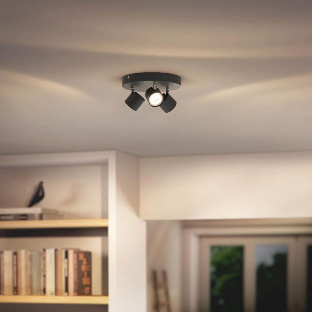 Black LED ceiling spotlight Star 3-light Philips 8719514435414