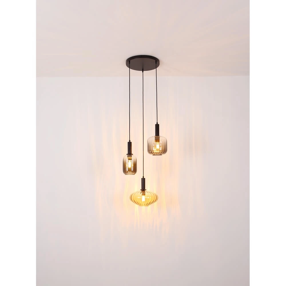 Pendant lamp Valletta with coloured glass 3-lights Globo 9007371455867