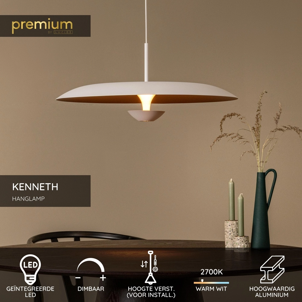 Design pendant lamp Kenneth white Ø 60cm Premium by Lucide 5411212410467