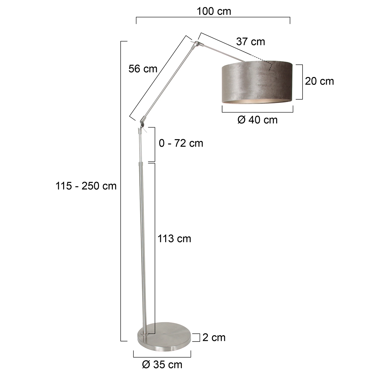 Floor Reading Lamp Prestige Chic Stainless steel with 40cm taupe velvet shade Steinhauer 8712746145748