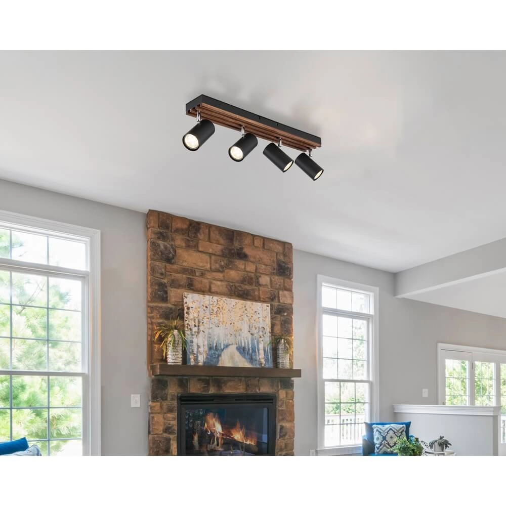 Ceiling lamp Kayden 4-light black with wood Globo 9007371533442