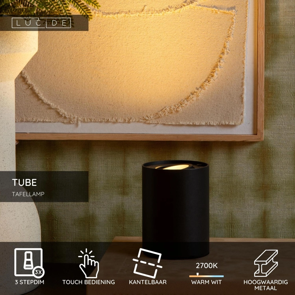 Design table lamp Tube Black Lucide 5411212221643