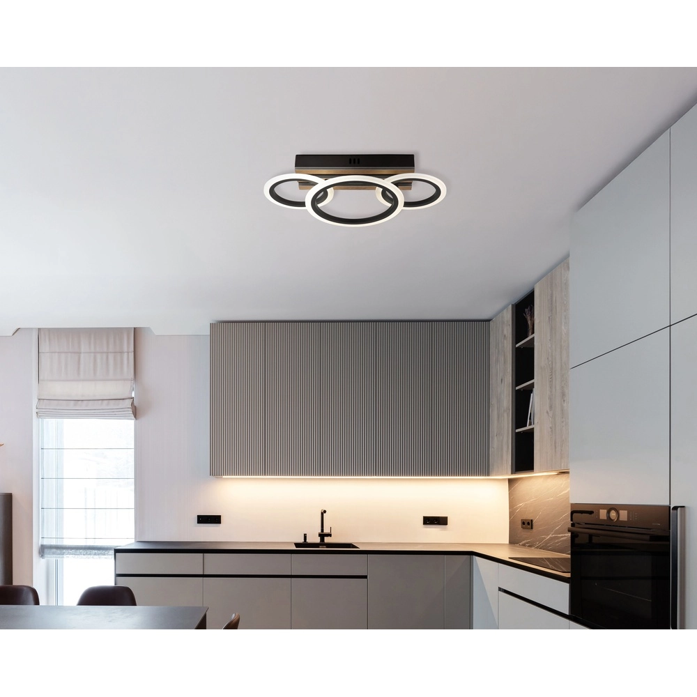 Ceiling lamp Blevins Black with wood 3 rings Globo 9007371575169