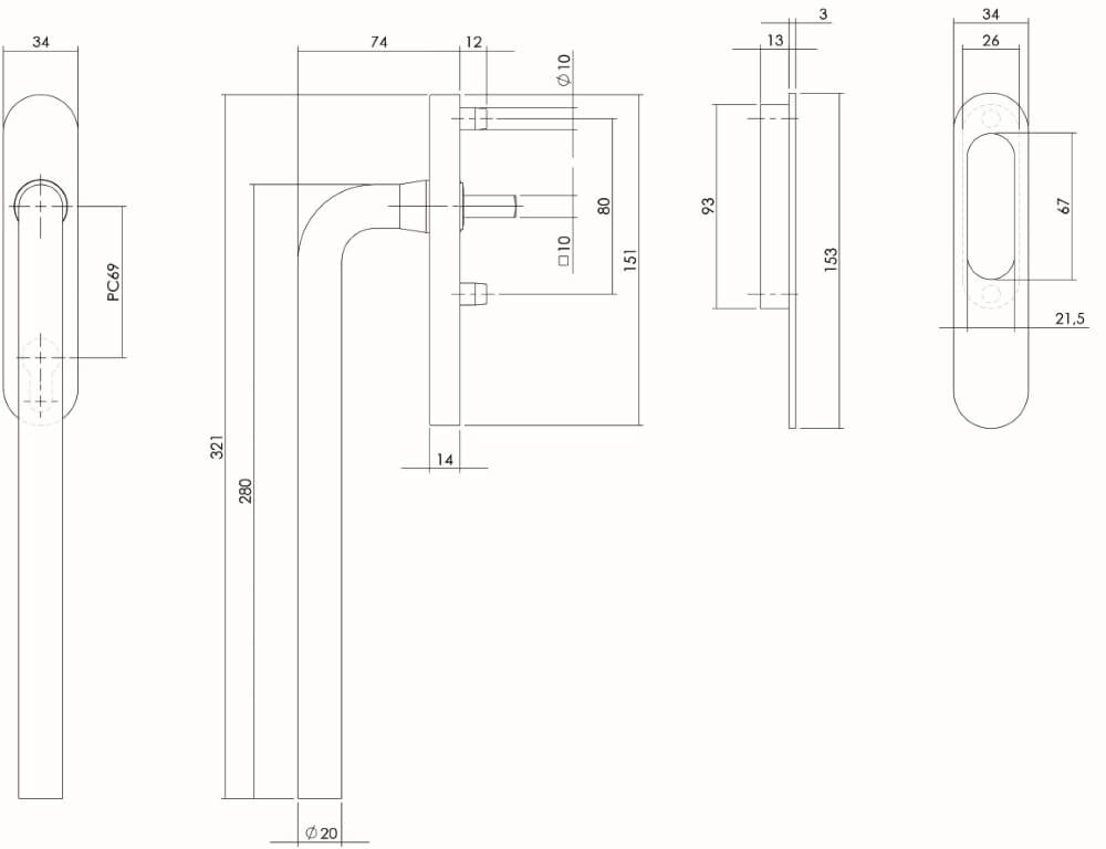 Sliding door fittings Slydo Stainless steel with profile cylinder Intersteel 8714186083932
