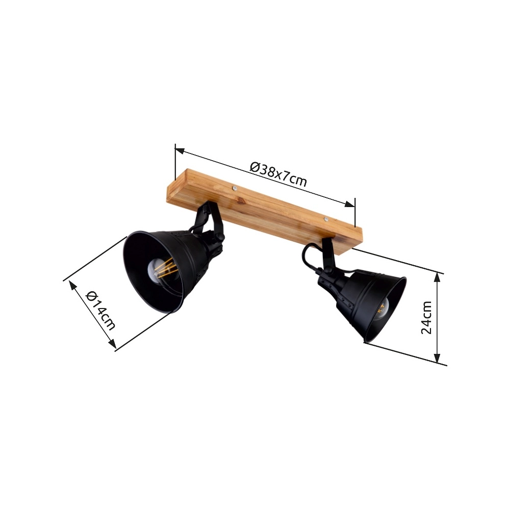 Country ceiling lamp Günther 2-light black with wood Globo 9007371401734