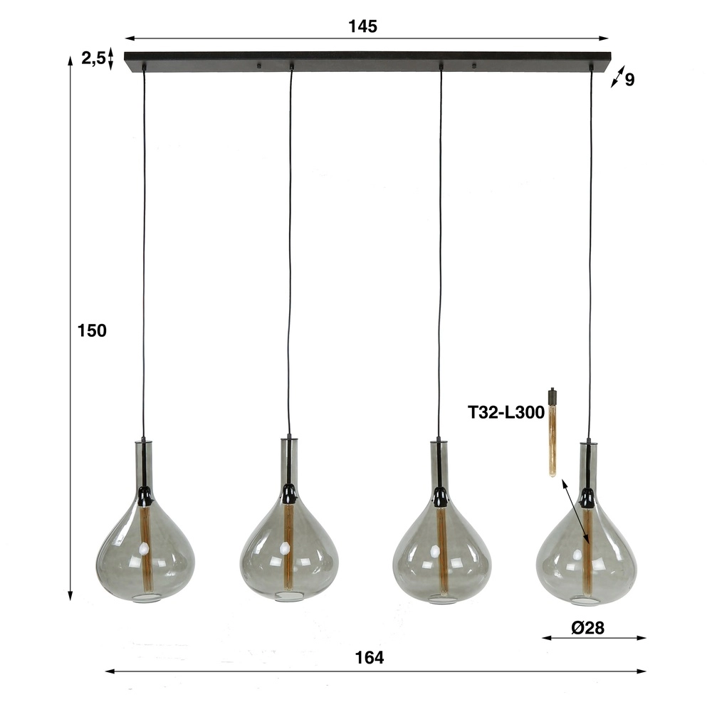 Glass pendant lamp Smoke 4x Ø 28cm Lyora 8716803513280