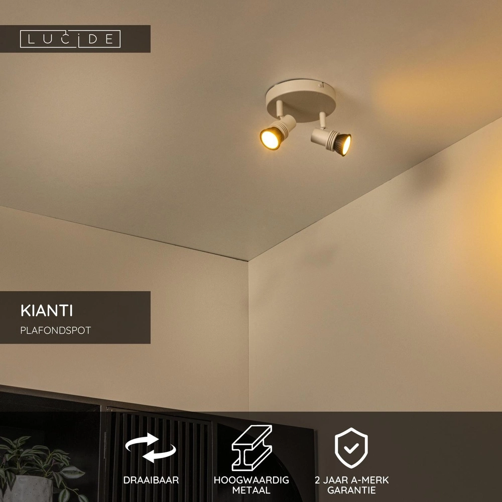 Ceiling spotlight Kianti 2-light sand brown Lucide 5411212531124