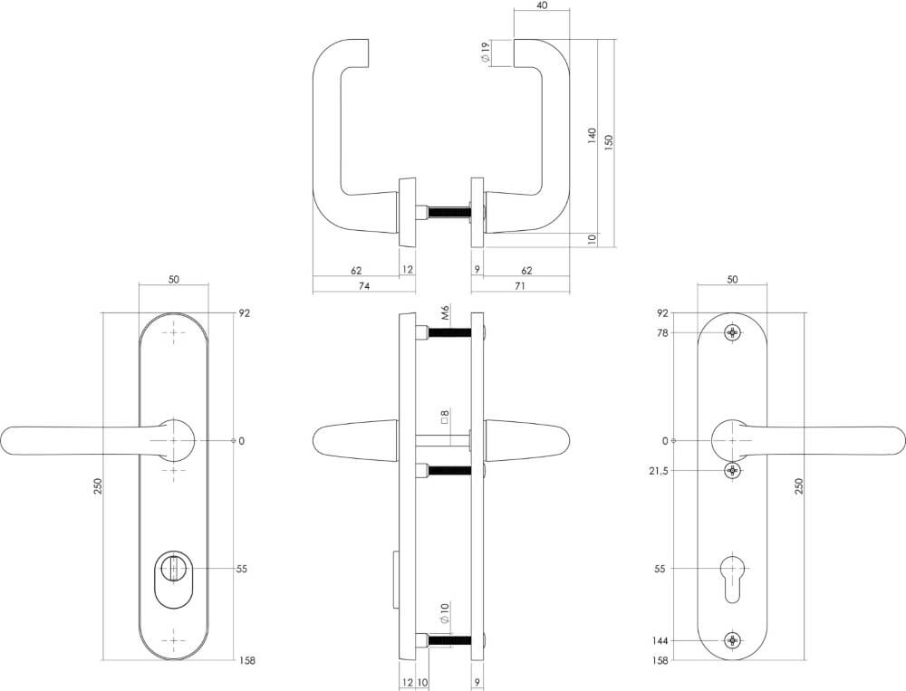Backdoor hardware Aurano PC 55mm core pull protection aluminum black Intersteel 8714186492093