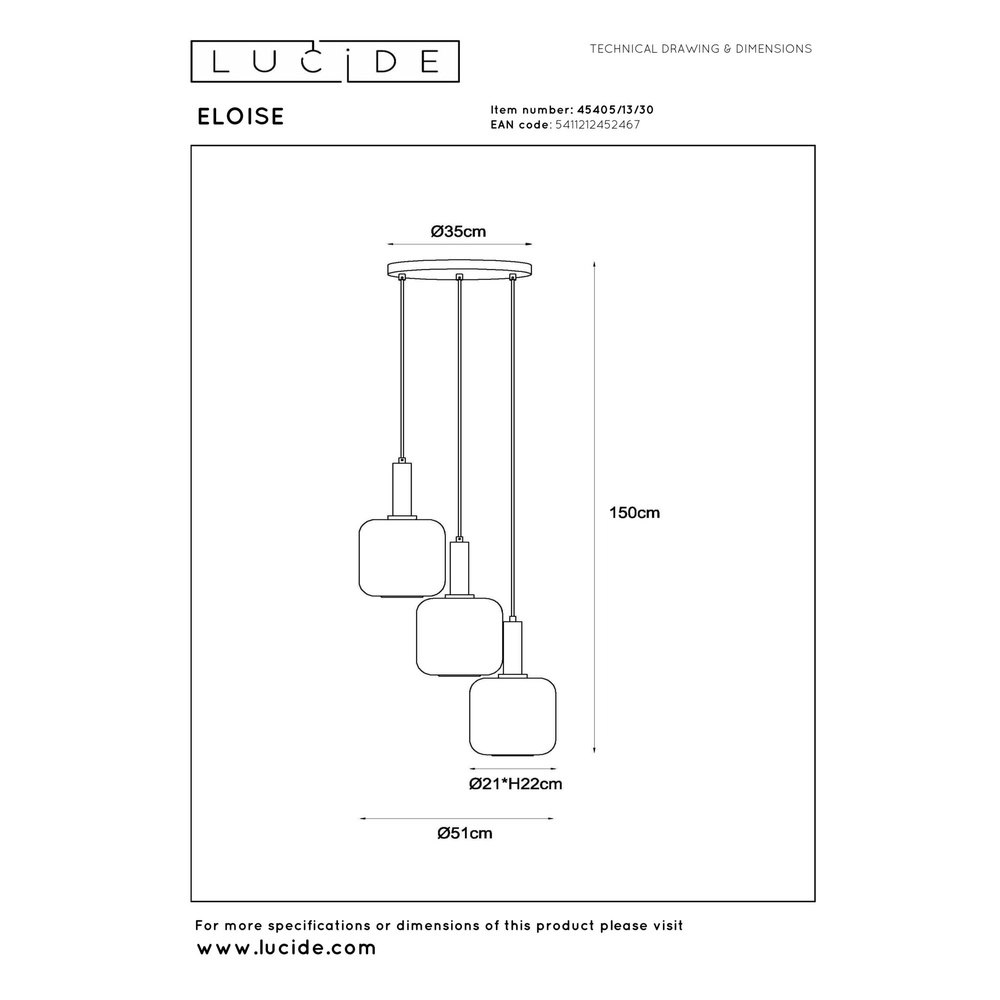 Black pendant lamp Eloise 3-light round Lucide 5411212452467