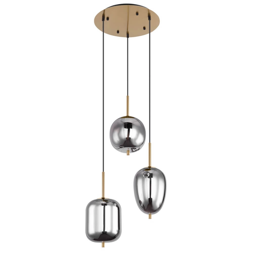 Golden pendant lamp Blacky I 3-light Globo 9007371428038