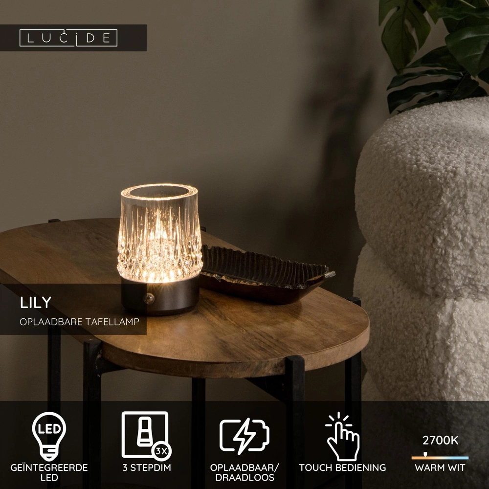 Rechargeable table lamps Lily Set of 3 chrome Lucide 5411212461087