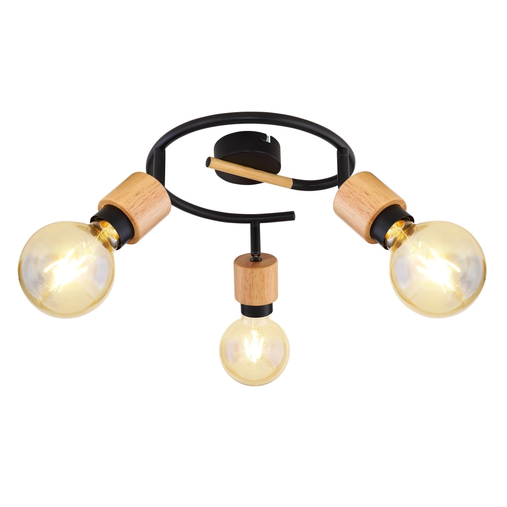 Ceiling lamp Jorna 3-light black with wood