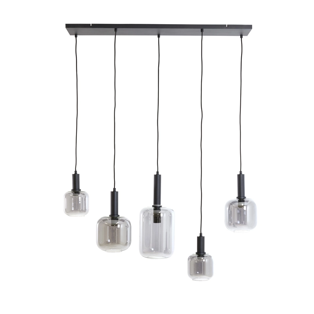 Dining table pendant lamp Lekar 5x E27 - black with smoke glass