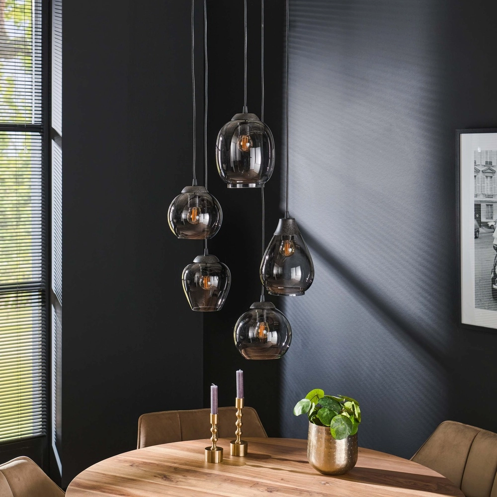 Dining table pendant lamp Mix 5x E27 - Ø 43cm - smoke glass Lyora 8716803512290