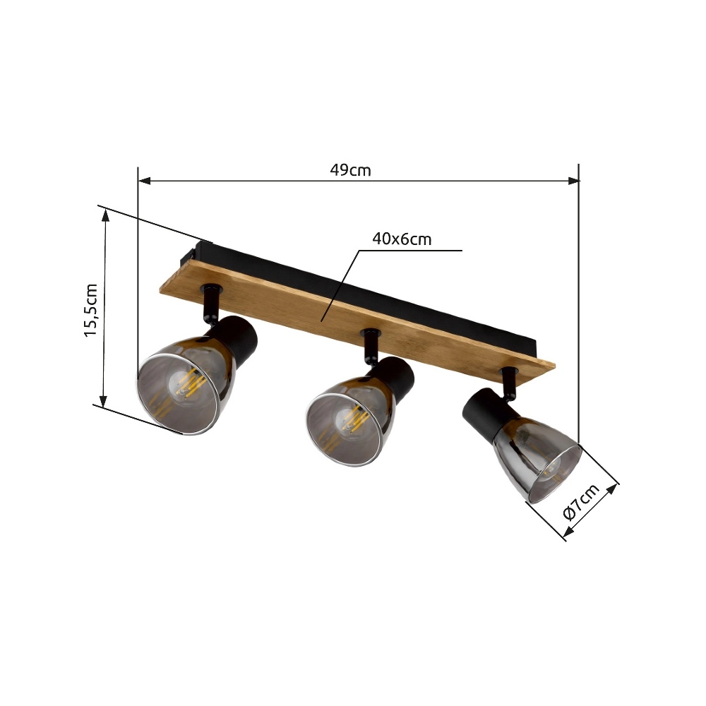 Ceiling lamp Claude 3-light black with wood Globo 9007371431212