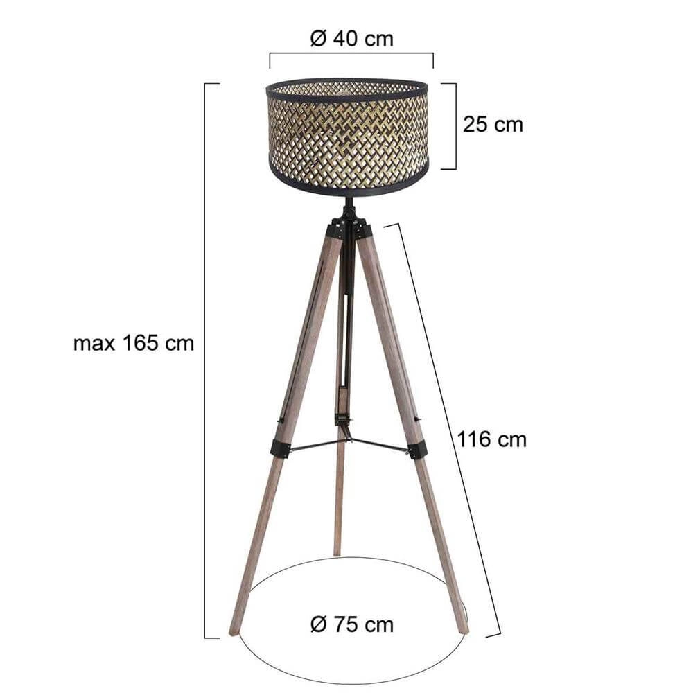 Tripod floor lamp Triek with bamboo shade Steinhauer 8712746176087