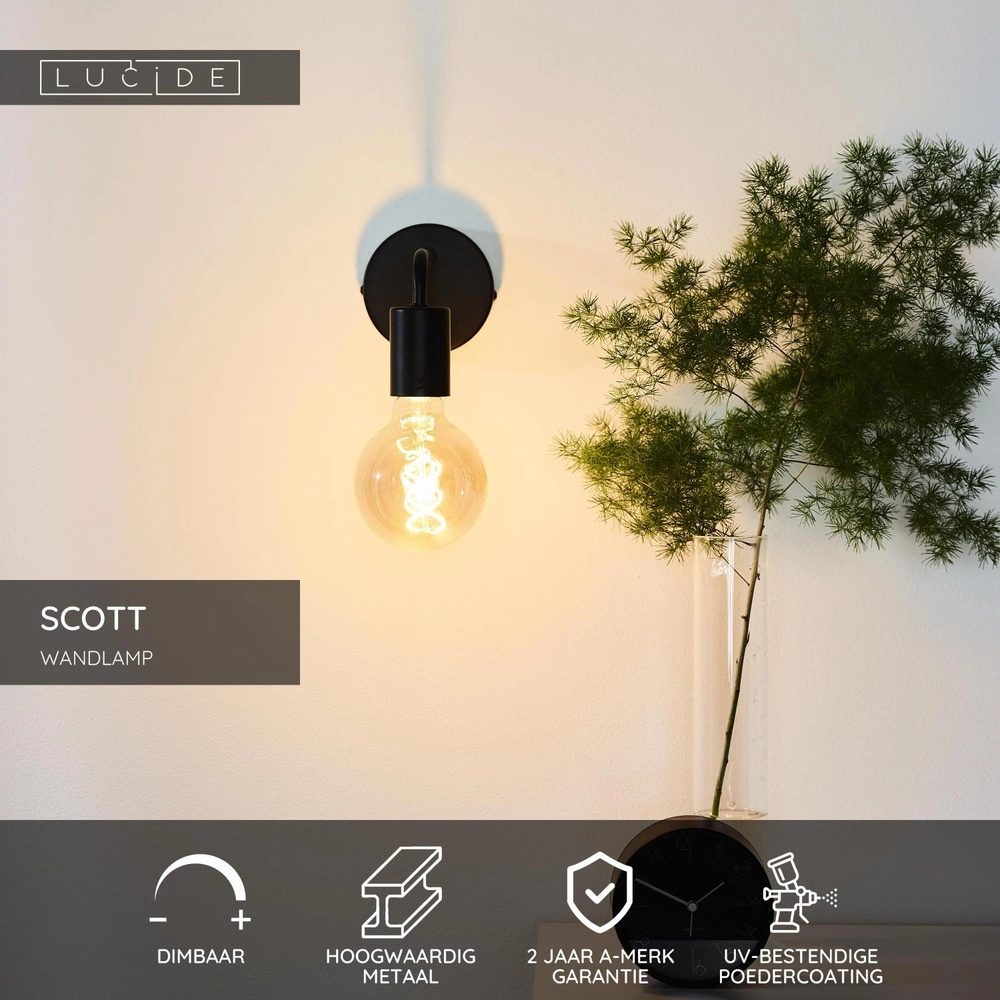 Black wall lamp Scott Design Lucide 5411212450654