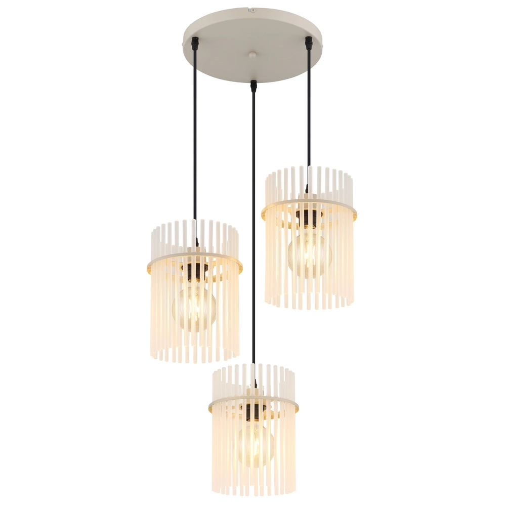 3-light pendant lamp Gorley sand brown with glass round