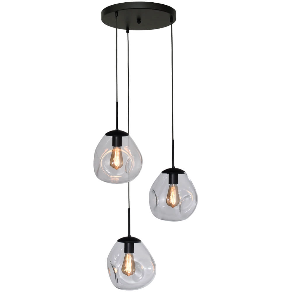 Pendant hanging lamp Lava 3x clear glass Ø 24cm